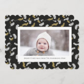 Modern zwart script Gold Pine Mistletoe Kerstmis Feestdagenkaart (Voorkant / Achterkant)