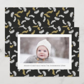 Modern zwart script Gold Pine Mistletoe Kerstmis Feestdagenkaart (Voorkant / Achterkant)