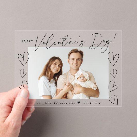 Modern zwart script Happy Valentine's Day Foto Acryl Uitnodigingen (Insitu (Draagbaar))