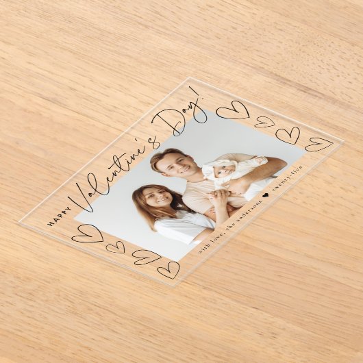 Modern zwart script Happy Valentine's Day Foto Acryl Uitnodigingen (Laagn)