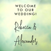 Modern zwart script koppels namen bruiloft welkom raamsticker (Vel 3)