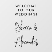 Modern zwart script koppels namen bruiloft welkom raamsticker (Vel)