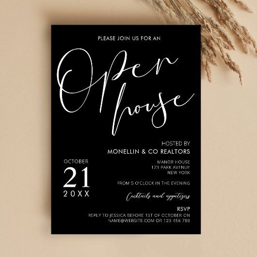 Modern Zwart Script Logo Business Open Huis Kaart