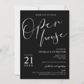 Modern Zwart Script Logo Business Open Huis Kaart (Voorkant)