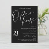 Modern Zwart Script Logo Business Open Huis Kaart (Staand voorkant)