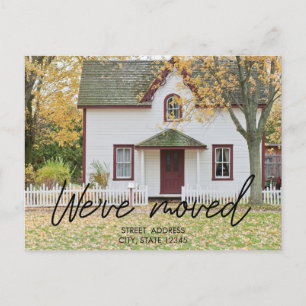 Modern zwart script New House Warming Foto Aankondigingskaart