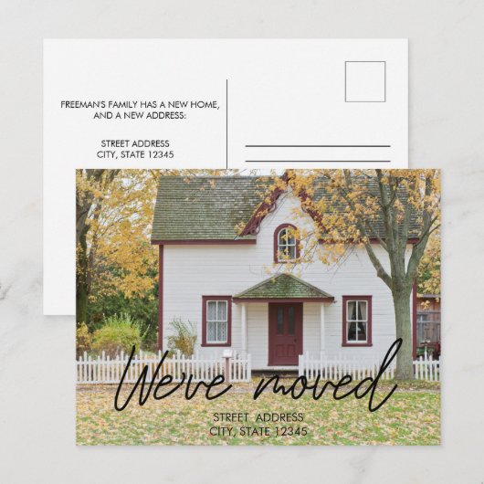 Modern zwart script New House Warming Foto Aankondigingskaart (Voorkant / Achterkant)