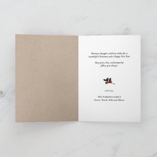 Modern zwart script op beige minimalistische foto feestdagen kaart (Binnen)