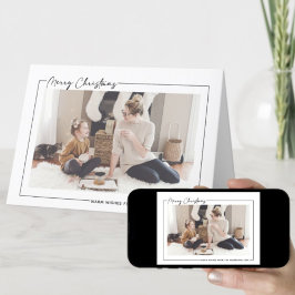 Modern zwart script op beige minimalistische foto feestdagen kaart