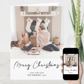 Modern zwart script op beige minimalistische foto feestdagen kaart