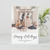 Modern zwart script op beige minimalistische foto feestdagenkaart (Staand voorkant)