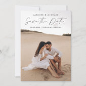 Modern Zwart Script QR Code 2 Foto Save The Date (Voorkant)