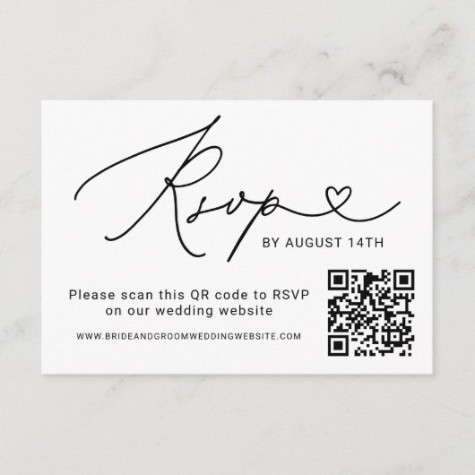 Modern zwart Script QR-code bruiloft RSVP Kaartje (Voorkant)