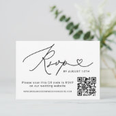 Modern zwart Script QR-code bruiloft RSVP Kaartje (Staand voorkant)