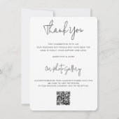 Modern Zwart Script QR Code Fotogalerij Bruiloft Bedankkaart (Voorkant)