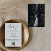 Modern Zwart Script QR Code Fotogalerij Bruiloft Bedankkaart