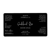 Modern Zwart Script Room Spray Flessenwikkelaar Etiket (Voorkant)