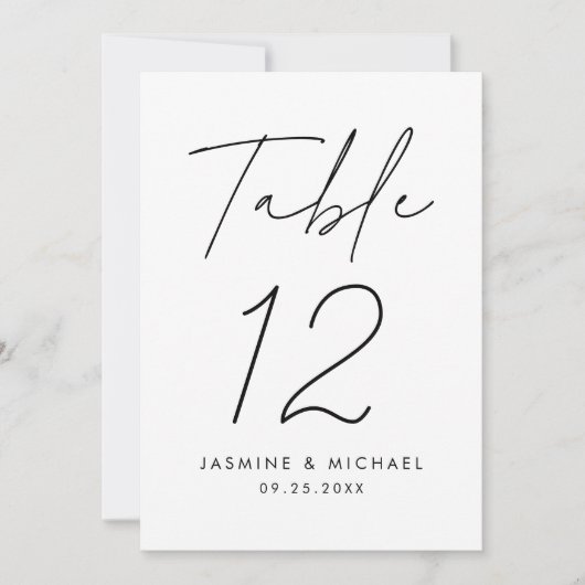 Modern Zwart Script Trouwtafel Nummer Kaart (Voorkant)