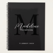 Modern Zwart Script Typografie Initiaal Monogram Planner (Voorkant)