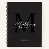 Modern zwart script typografie monogram recept notitieboek (Voorkant)
