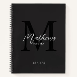 Modern zwart script typografie monogram recept notitieboek