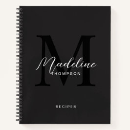 Modern zwart script typografie monogram recept notitieboek
