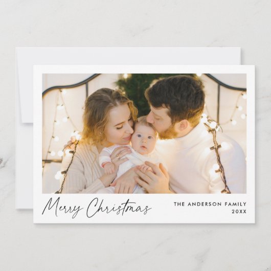 Modern Zwart Script Vrolijke Kerstfoto Feestdagenkaart (Voorkant)