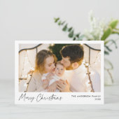 Modern Zwart Script Vrolijke Kerstfoto Feestdagenkaart (Staand voorkant)