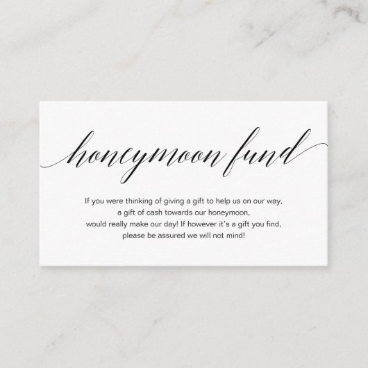 Modern zwart script, Wedding Honeymoon Fund Informatiekaartje (Voorkant)