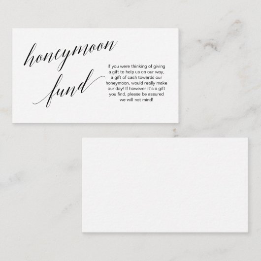 Modern zwart script, Wedding Honeymoon Fund Informatiekaartje (Voorkant / Achterkant)