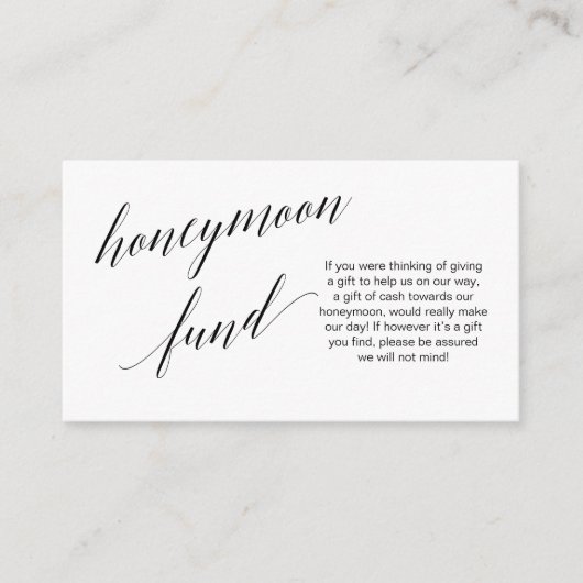Modern zwart script, Wedding Honeymoon Fund Informatiekaartje (Voorkant)