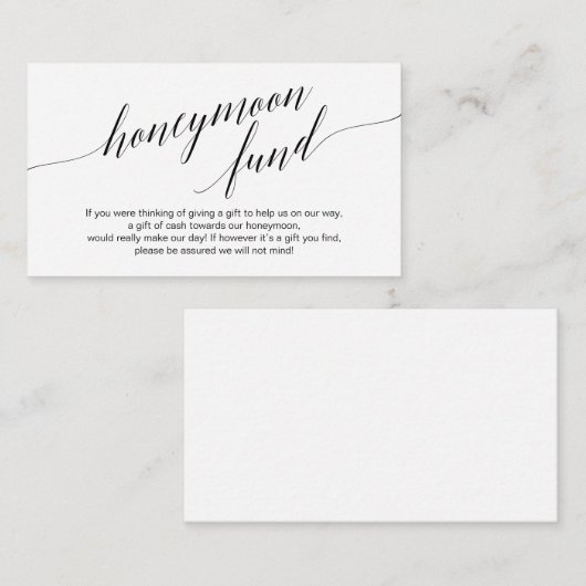 Modern zwart script, Wedding Honeymoon Fund Informatiekaartje (Voorkant / Achterkant)