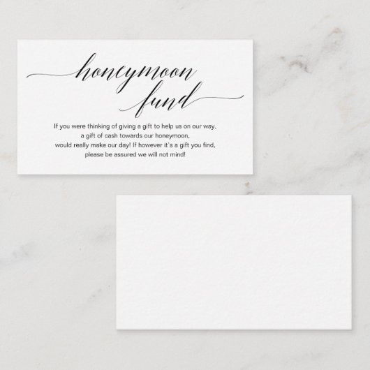 Modern zwart script, Wedding Honeymoon Fund Wish Informatiekaartje (Voorkant / Achterkant)