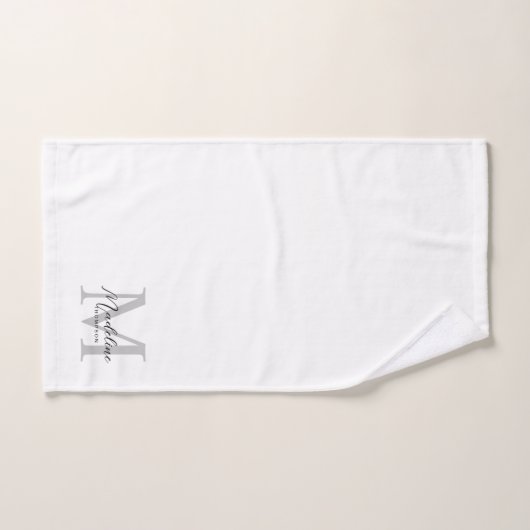 Modern Zwart Script Wit Grijs Initiaal Monogram Bad Handdoek (Handdoek)