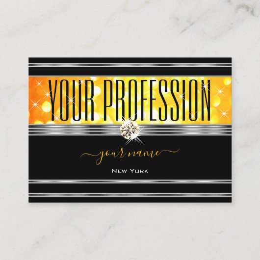 Modern Zwart Sinaasappel Glitter Diamonds Silver B Visitekaartje (Voorkant)