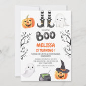 Modern zwart Sinaasappel Little Boo Halloween Verj Kaart (Voorkant)