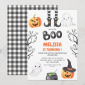 Modern zwart Sinaasappel Little Boo Halloween Verj Kaart (Voorkant / Achterkant)
