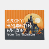 Modern zwart Sinaasappel spookhuis familie Deurmat (Voorkant)