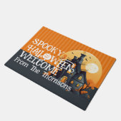 Modern zwart Sinaasappel spookhuis familie Deurmat (Schuin)