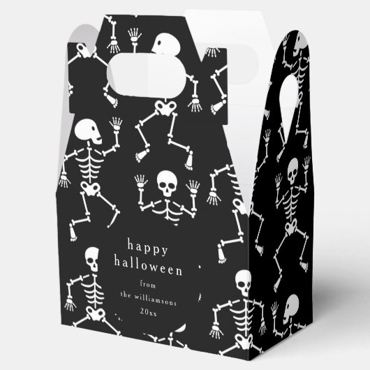 Modern Zwart Spooky Skelet Halloween Custom Bedankdoosjes (Geopend)