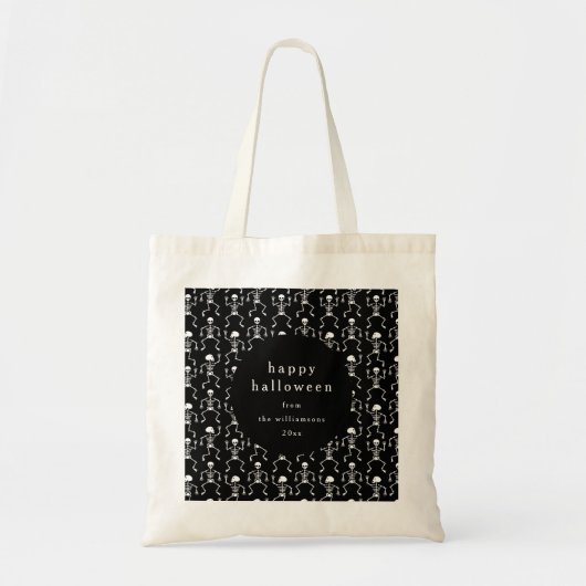 Modern Zwart Spooky Skelet Halloween Custom Tote Bag (Voorkant)