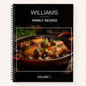 Modern zwart stijlvol gepersonaliseerd familierece notitieboek (Voorkant)