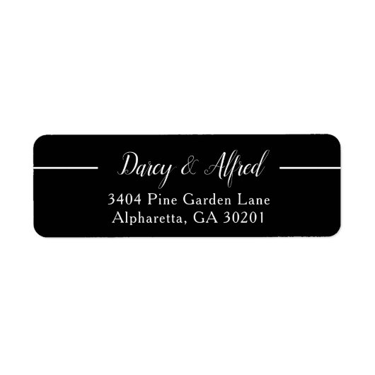 Modern Zwart Stijlvol Script Bruiloft Retouradres Etiket (Voorkant)