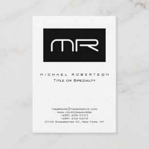 Modern zwart streep monogram linnen Visitekaartje