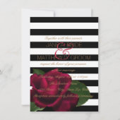 Modern Zwart Streep Roos Rood Zwart Bruiloft Kaart (Voorkant)