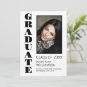 Modern Zwart Tekst Aangepaste Foto Afstuderen Aankondiging (Staand voorkant)