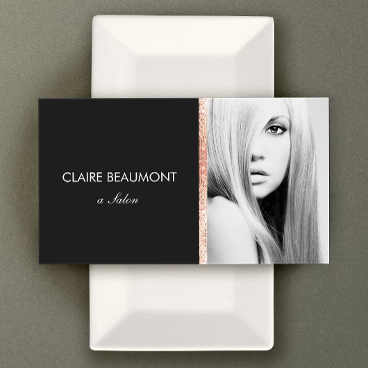 Modern zwart toze goud lovertje salon foto visitek visitekaartje