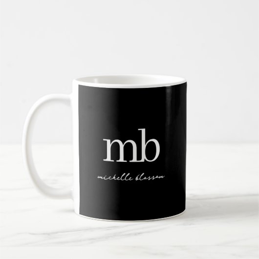 Modern Zwart Trendy Script Initiaal Monogram Koffiemok (Links)