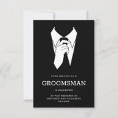 Modern Zwart Tuxedo Groomsman Aanvraag Kaart (Voorkant)