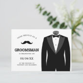 Modern Zwart Tuxedo Groomsman Aanvraag Kaart (Staand voorkant)